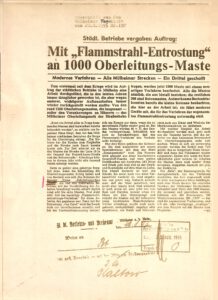 Kopie eines Zeitungsartikels: Mit "Flammstrahl-Entrostung" an 1000 Oberleitungs-Maste