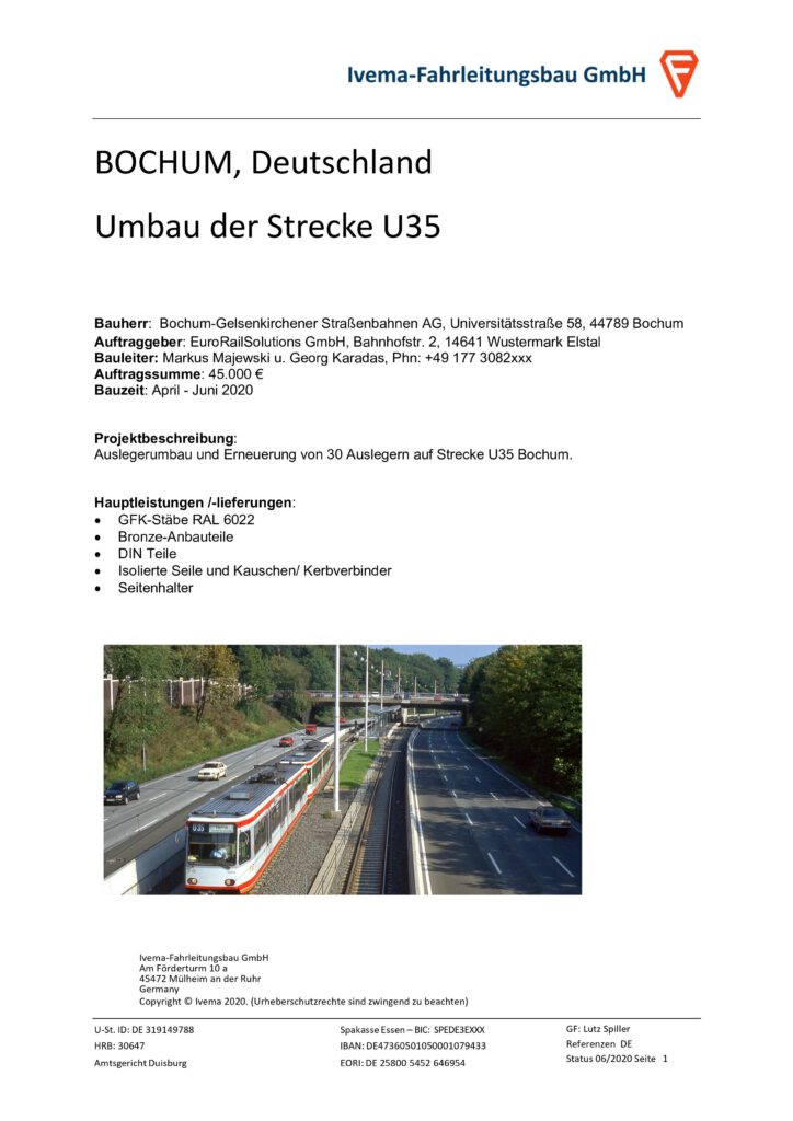 Referenz: 2020 BOCHUM, Deutschland - Umbau der Strecke U35
